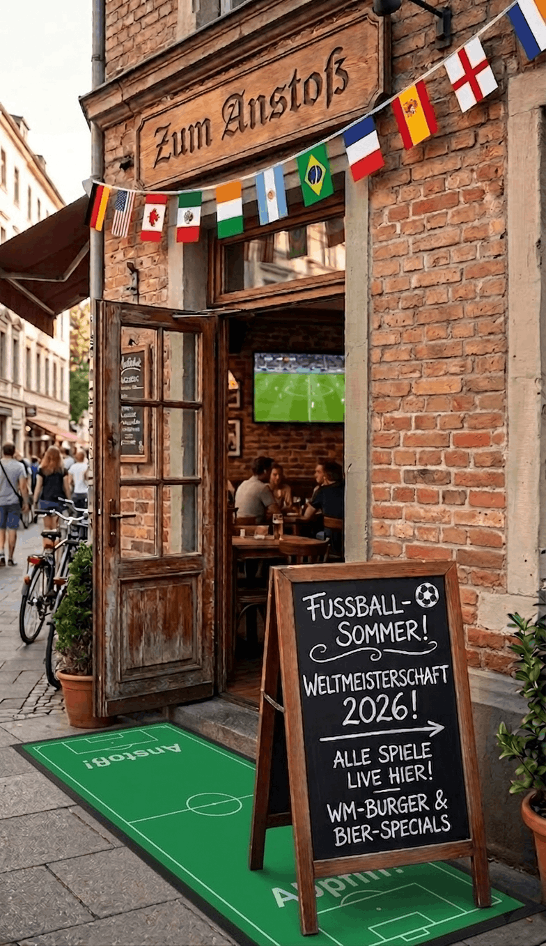 Fußballfeld Fußmatte Anstoß I Limitierte Matte für Sportevents 85x150 cm I Fussball Sommer 2026