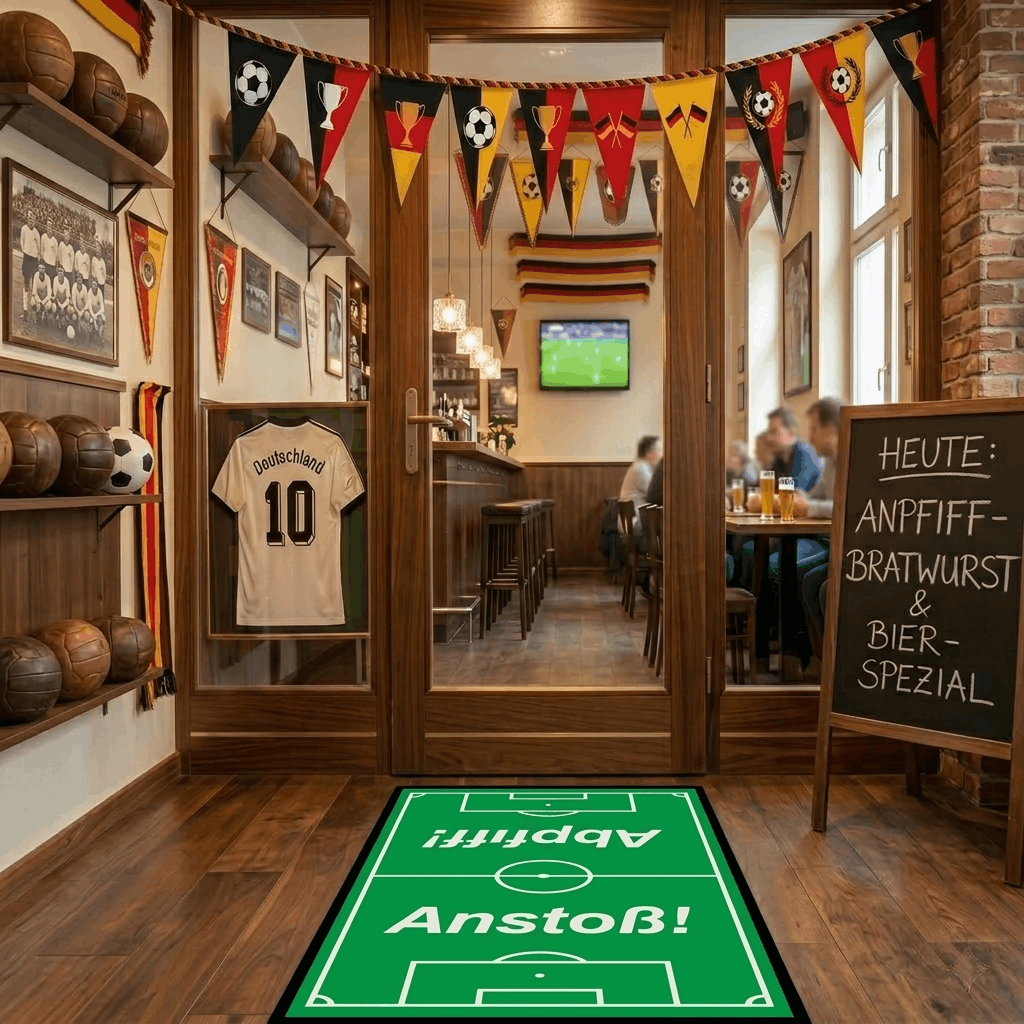 Fußballfeld Fußmatte Anstoß I Limitierte Matte für Sportevents 85x150 cm I Fussball Sommer 2026