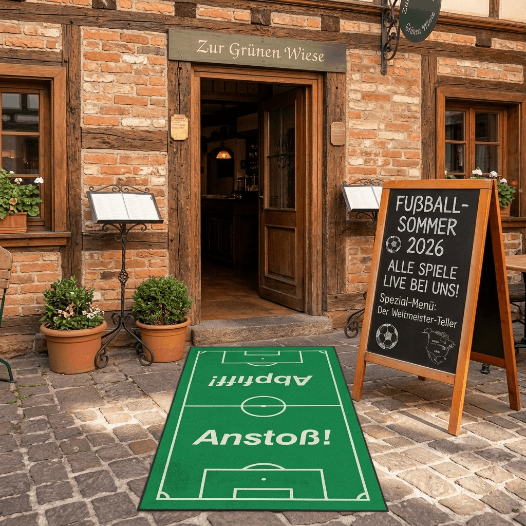 Fußballfeld Fußmatte Anstoß I Limitierte Matte für Sportevents 85x150 cm I Fussball Sommer 2026