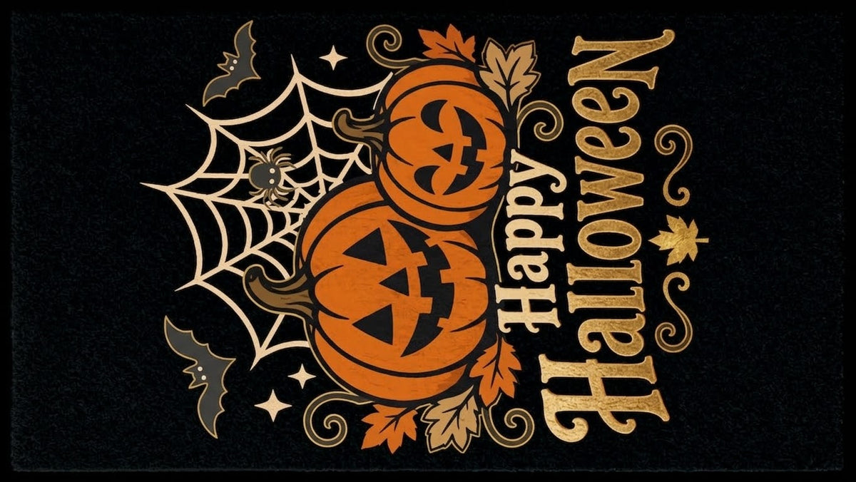 Halloween Matte XXL (85x150 cm) – Rutschfeste Fußmatte mit Kürbis-Motiv & Happy Halloween