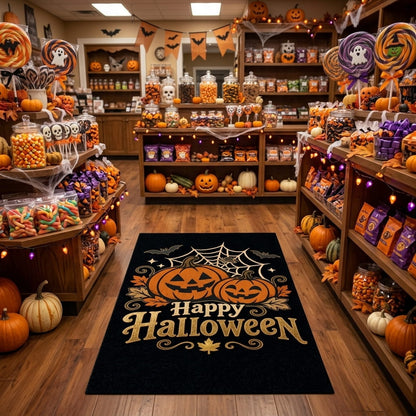 Halloween Matte XXL (85x150 cm) – Rutschfeste Fußmatte mit Kürbis-Motiv & Happy Halloween