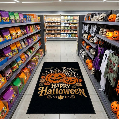 Halloween Matte XXL (85x150 cm) – Rutschfeste Fußmatte mit Kürbis-Motiv & Happy Halloween