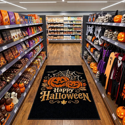Halloween Matte XXL (85x150 cm) – Rutschfeste Fußmatte mit Kürbis-Motiv & Happy Halloween