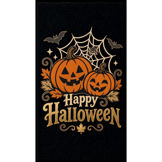 Halloween Matte XXL (85x150 cm) – Rutschfeste Fußmatte mit Kürbis-Motiv & Happy Halloween